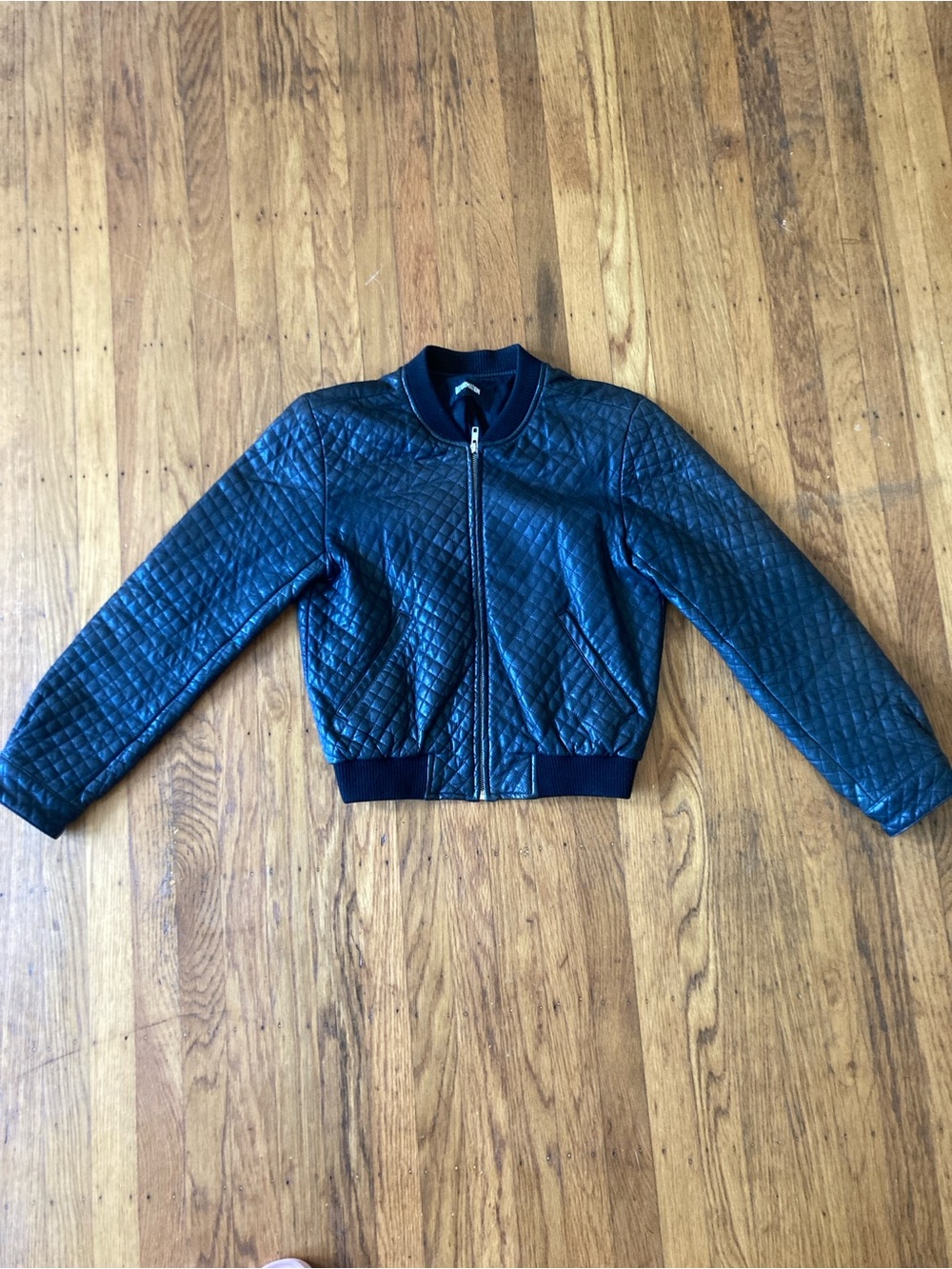 Reformation Deadstock Leather Quilted Leather Bomber Jacket Navy XS/S